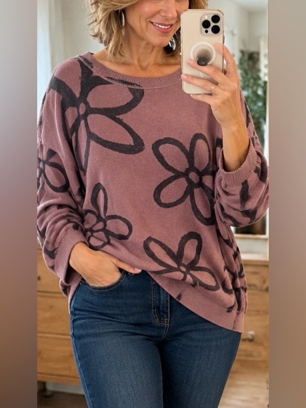 🌸 Natural Life Lilac Floral Sweater – L/XL
